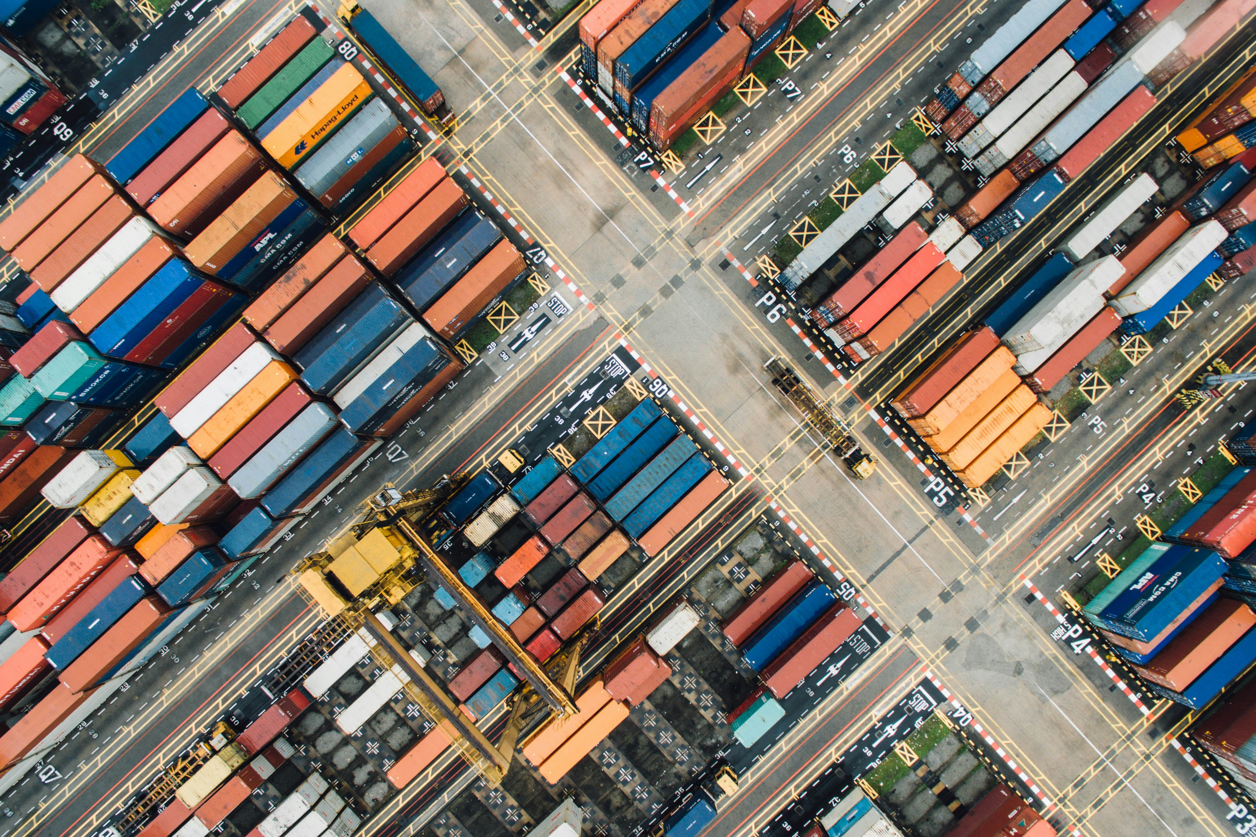 A top down picture of containers.
